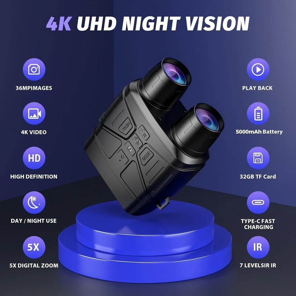 4K Night Vision‎ Goggles Binoculars – 5000mAh Battery, 32GB, HD Photo & Video